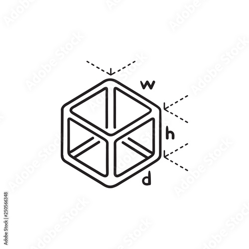 Cube model measuring hand drawn outline doodle icon
