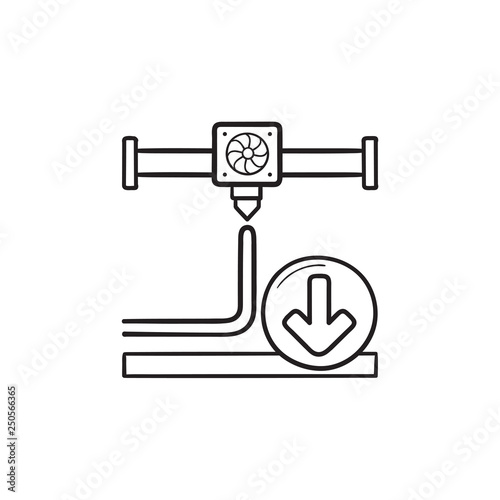 3D printer extruder printing hand drawn outline doodle icon