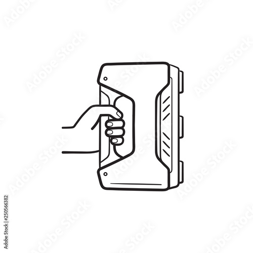3D handheld scanner hand drawn outline doodle icon.