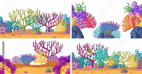 Set of underwater coral scenes