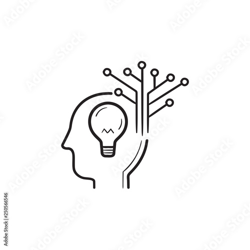 Creative artificial intelligence hand drawn outline doodle icon.