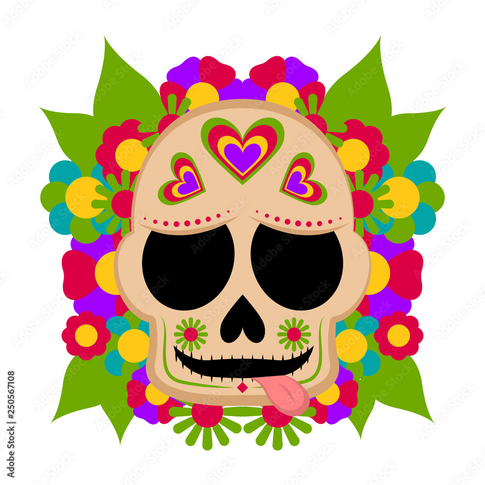 Mexican colored floral skull. Vector illustration design