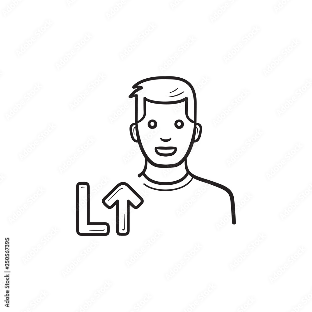 Video game player level up hand drawn outline doodle icon.