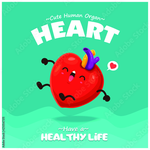 Vintage internal body organ poster design with heart vector character.