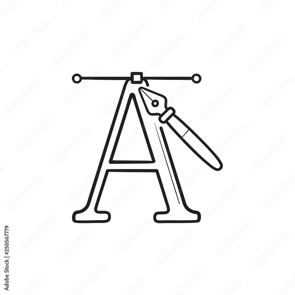 Letter A and pen tool hand drawn outline doodle icon Letter A and pen tool hand drawn outline doodle icon