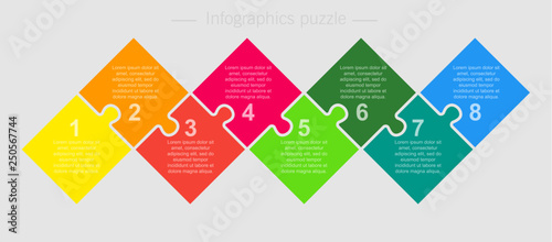 Eight steps parts pieces puzzle square infographic