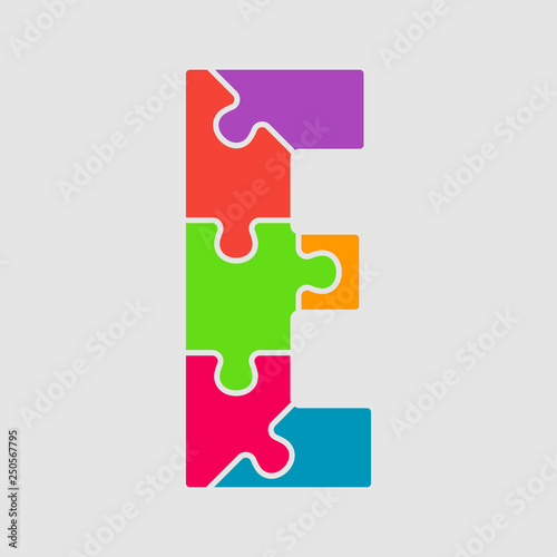 Vector jigsaw font colour puzzle piece letter - E.