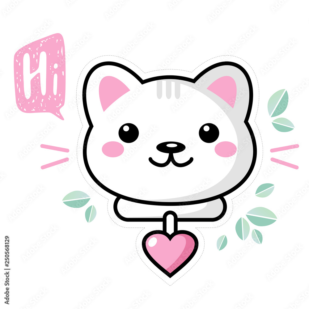 Cute kawaii Cat cartoon character. Beautiful Kawaii vector illustration for greeting card/poster/sticker.