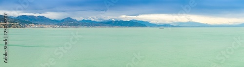 Salerno city and Tyrrhenian sea view from road to Amalfi in cloudy day in winter  Italy