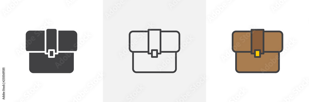 Briefcase bag icon. Line, glyph and filled outline colorful version, portfolio outline and filled vector sign. Suitcase symbol, logo illustration. Different style icons set. Pixel perfect vector 