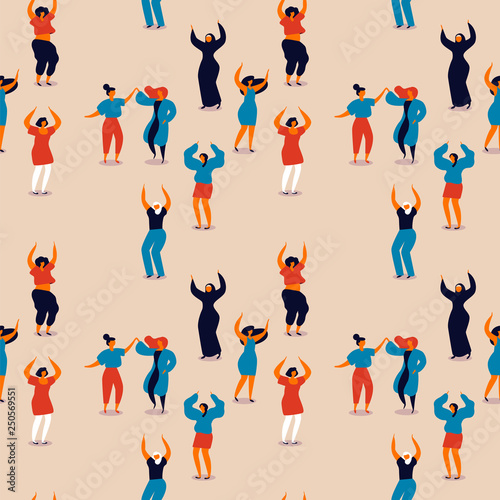 Wallpaper Mural Womens Day seamless pattern of happy women dancing Torontodigital.ca