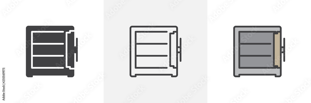 Open safe door icon. Line, glyph and filled outline colorful version, safe box open door outline and filled vector sign. Symbol, logo illustration. Different style icons set. Pixel perfect vector  - obrazy, fototapety, plakaty 