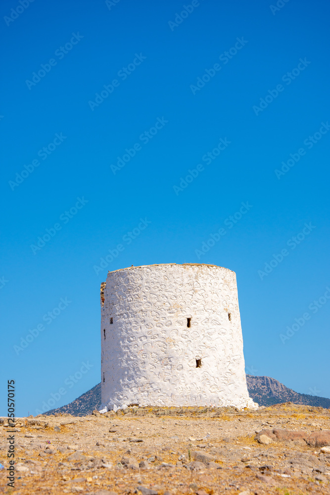 Demolished windmills on the hill in the city of Bodrum