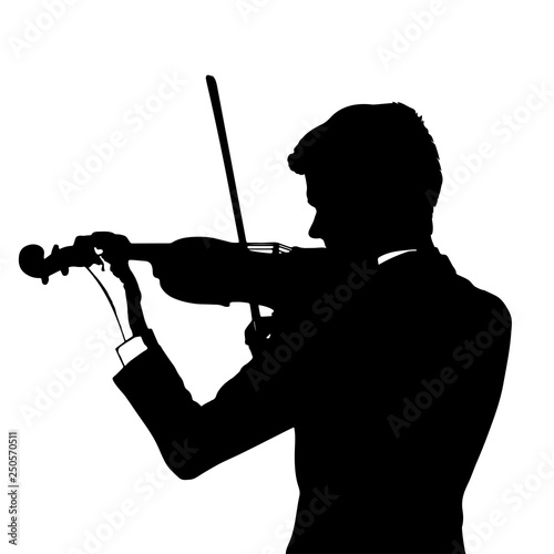 Silhouette of a violinist on a white background