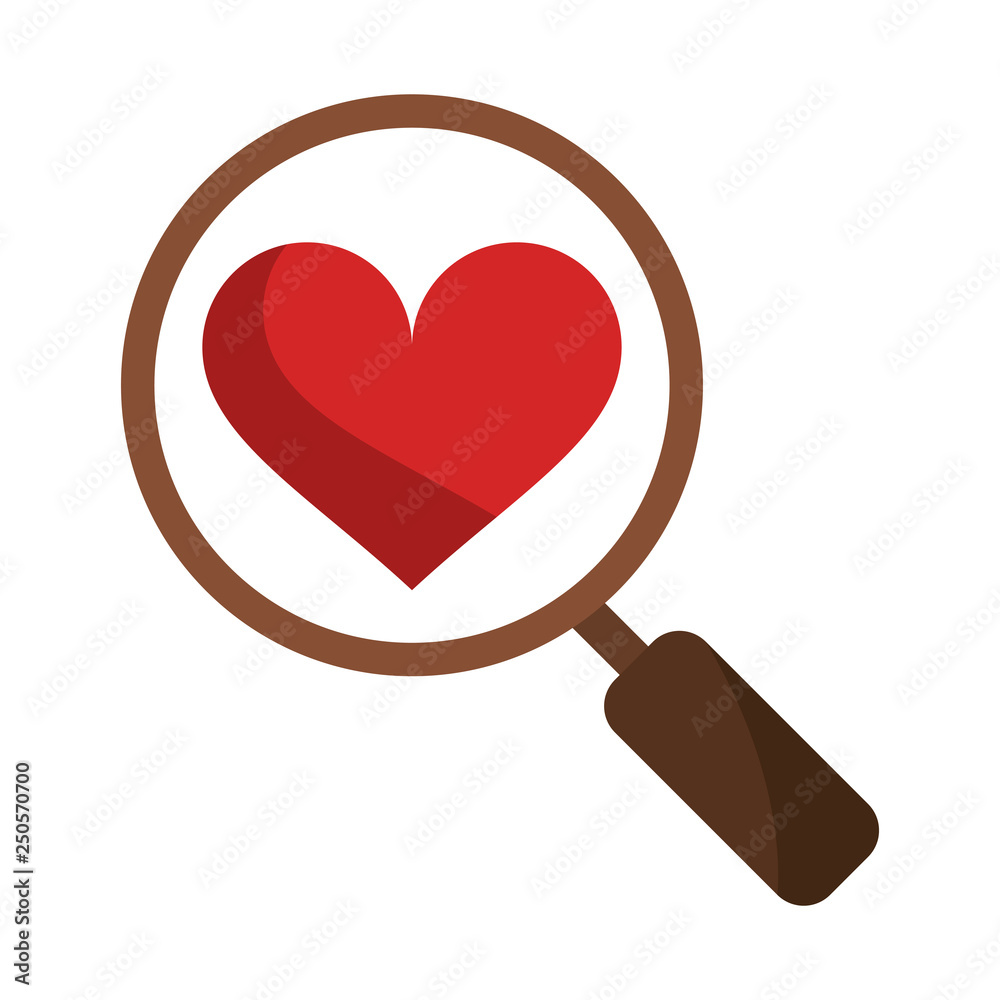Magnifying glass on heart symbol Magnifying glass on heart symbol