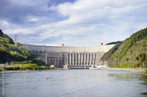 Dam of the Sayano–Shushenskaya hydro power plant on the Yenisei river in Siberia, Russia photo