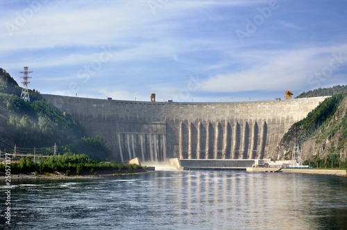 Dam of the Sayano–Shushenskaya hydro power plant on the Yenisei river in Siberia, Russia photo