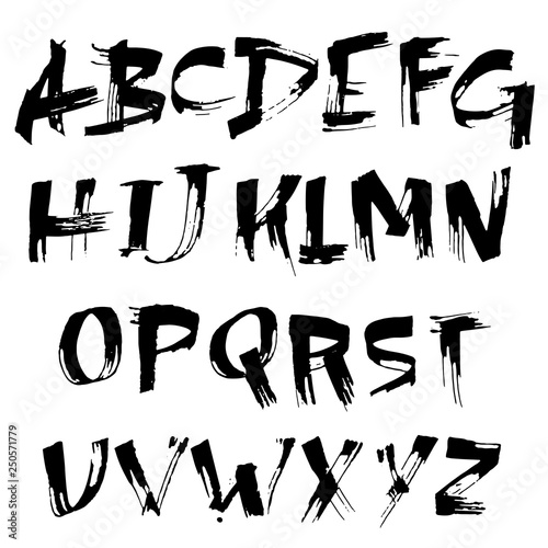Grungy modern dry brush lettering. Handdrawn grunge ink font. Vector illustration.