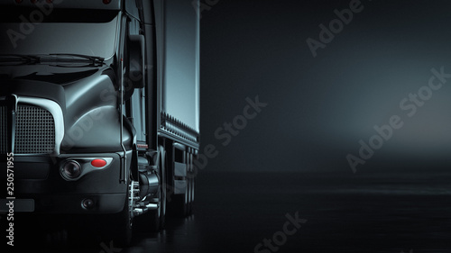 The truck in the background black. 3d render and illustration.