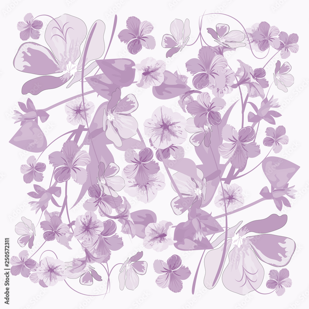 Floral pattern in lilac tones, vector pastel,