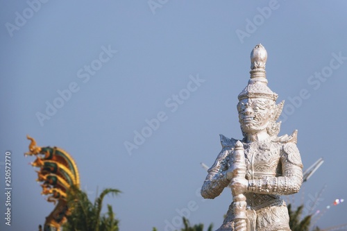 Chachoengseo  Thailand-February 3  2019 Intricately Detailed Giant Demon Guardian Statue