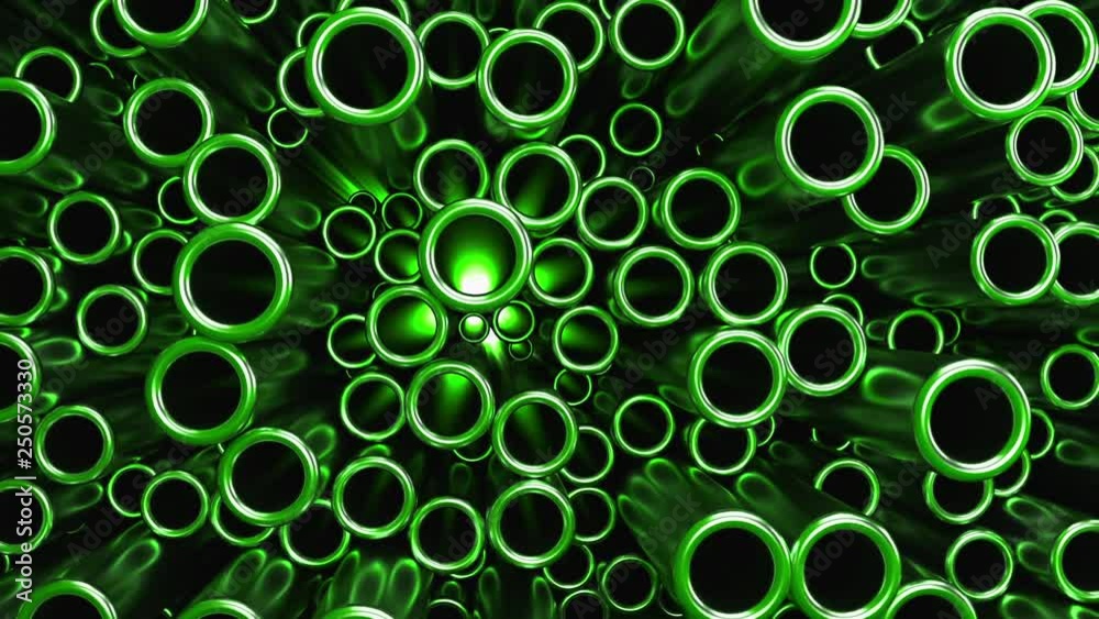 Abstract Metal tubes. Smooth camera flight. Industrial background