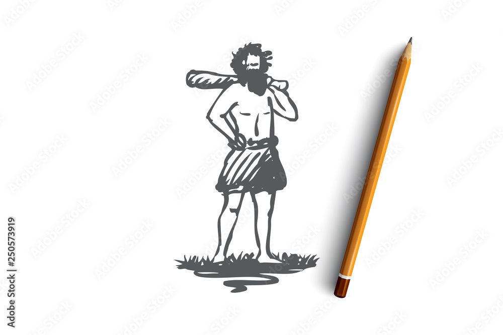 Primitive, man, caveman, ancient, neanderthal concept. Hand drawn isolated vector.