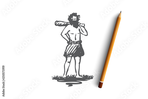 Primitive, man, caveman, ancient, neanderthal concept. Hand drawn isolated vector.