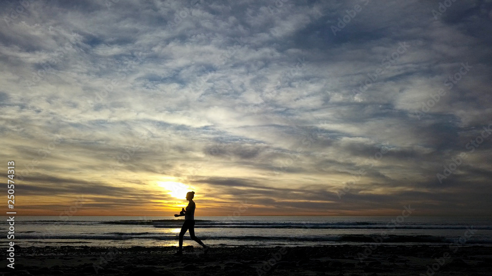 Woman Beach Walking Sunset Cardiff California 