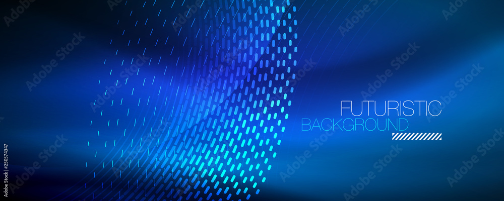 Glowing light particles in dark neon space, magic glow shiny abstract background Glowing light particles in dark neon space, magic glow shiny abstract background