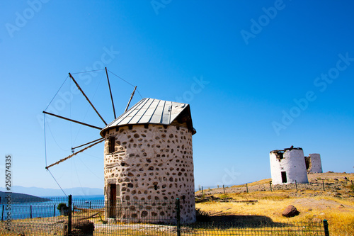 Demolished windmills on the hill in the city of Bodrum