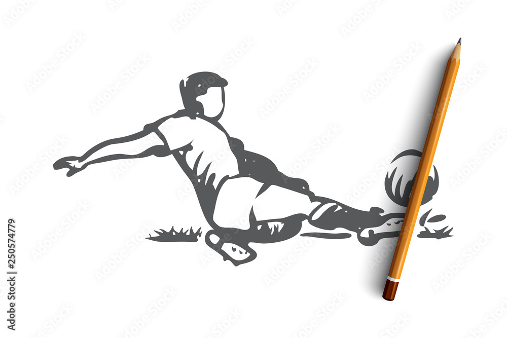 Football player, soccer, goal, kick concept. Hand drawn isolated vector. Football player, soccer, goal, kick concept. Hand drawn isolated vector.
