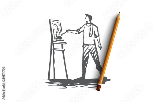 Artist, drawing, painter, brush concept. Hand drawn isolated vector.