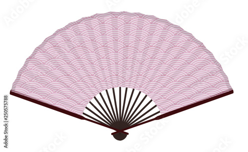 Ancient Traditional Japanese Fan With The Japanese Sea Wave Pattern 