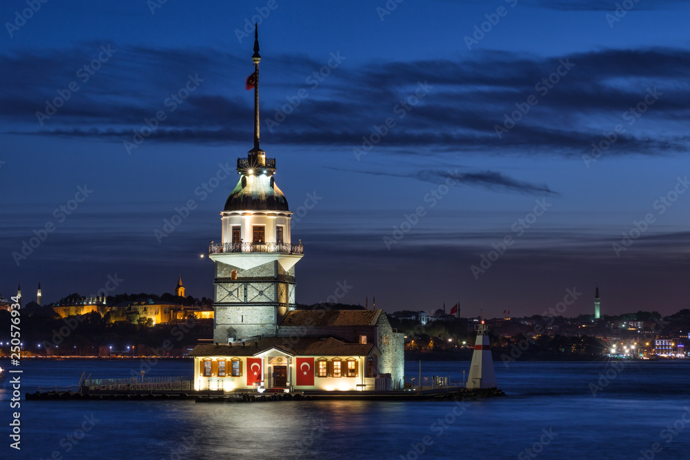 Maiden's Tower in Bosphorus at night Maiden's Tower in Bosphorus at night