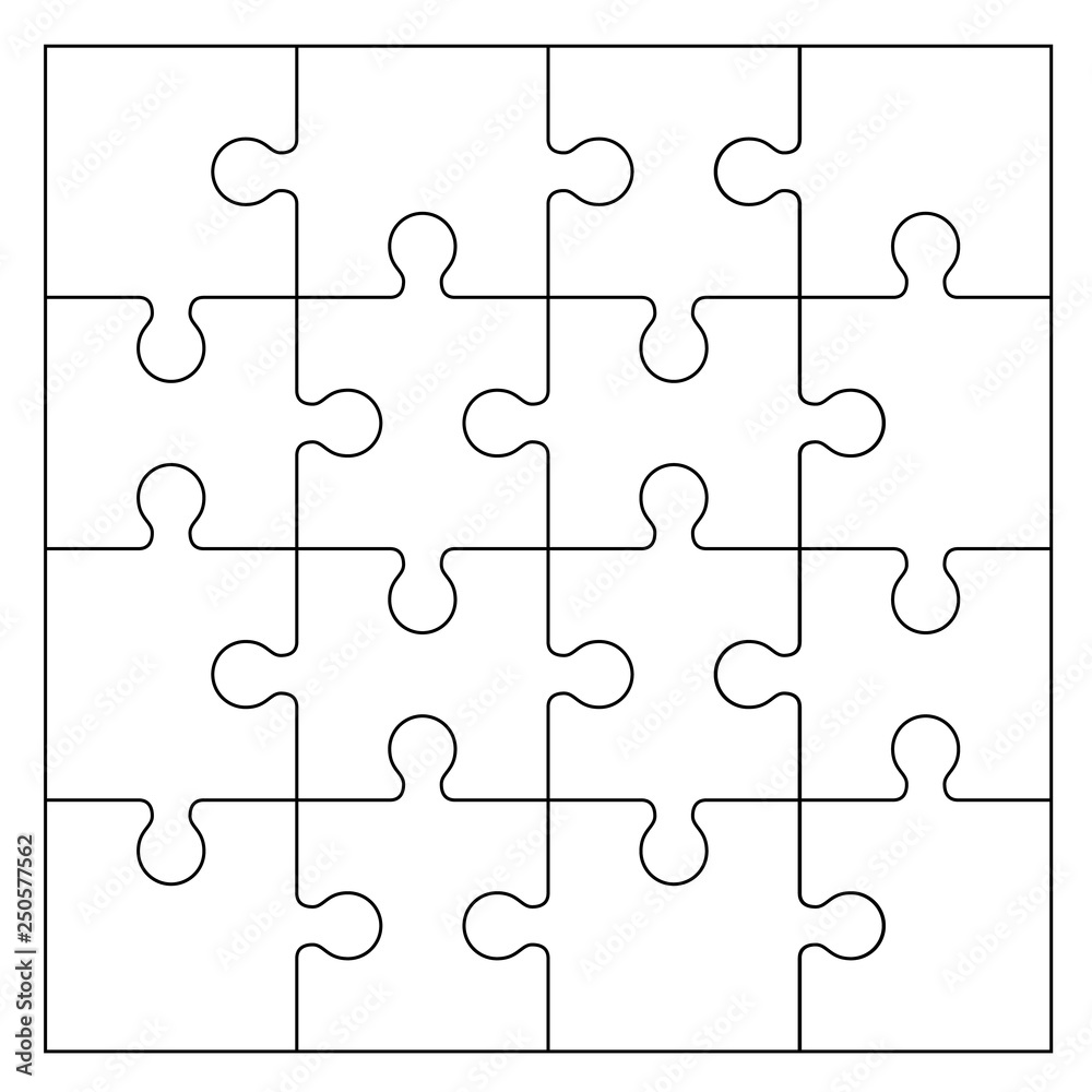 Set of black and white puzzle pieces isolated on white background. Vector illustration