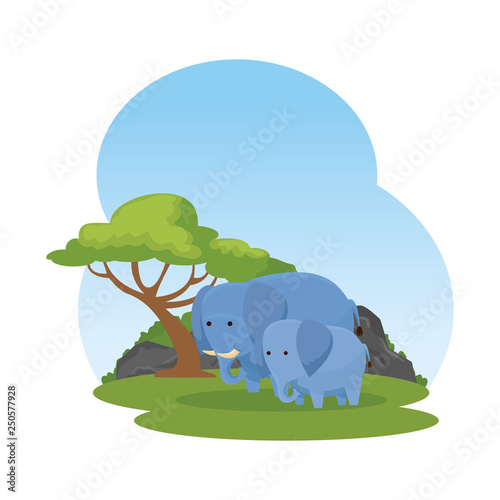 african elephants family in the savannah characters