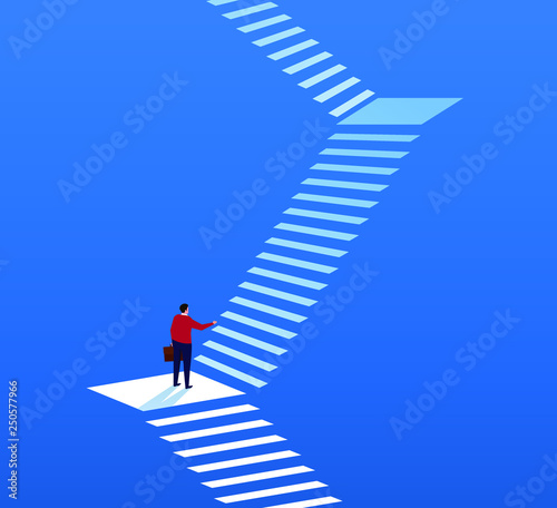 Businessman climbing higher stairs