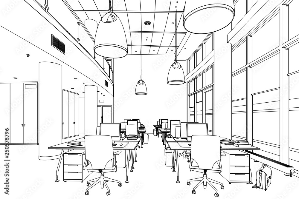 Modern Office Conception 01 (drawing) - 3d illustration