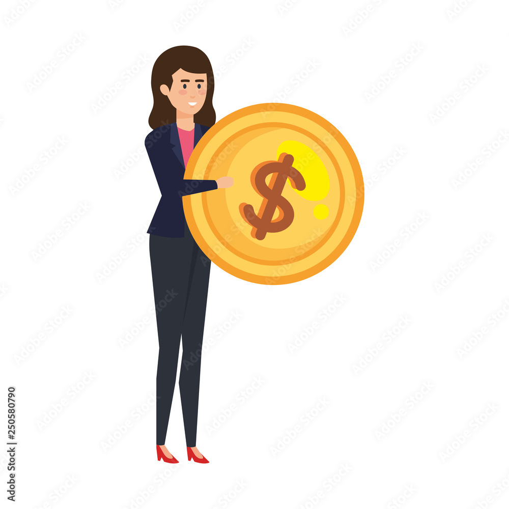 elegant businesswoman lifting coin money elegant businesswoman lifting coin money