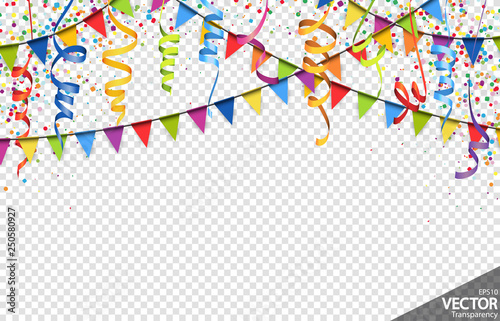 confetti, garlands and streamers party background