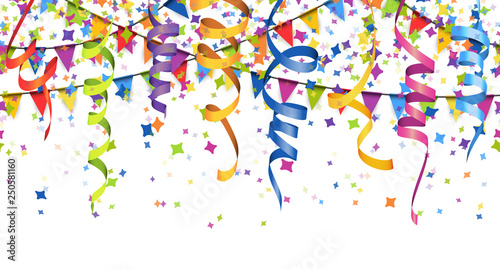 seamless colored confetti, streamers and garlands background