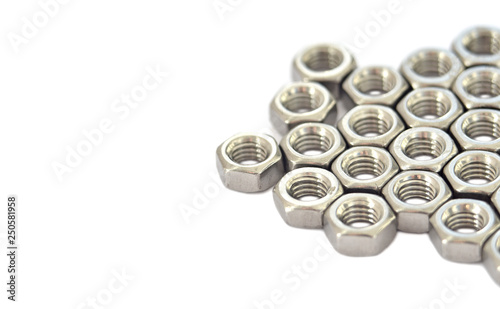 metal nuts top view silver isolate