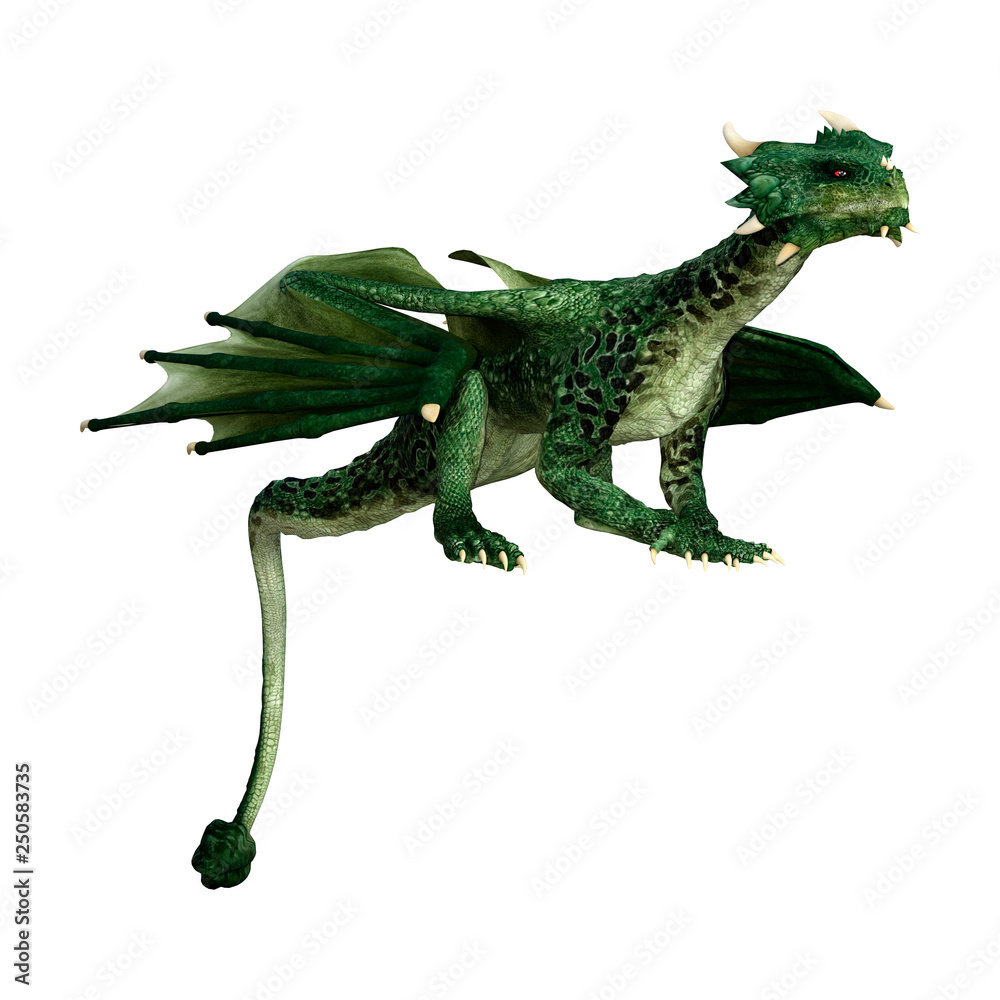 3D Rendering Fairy Tale Dragon on White