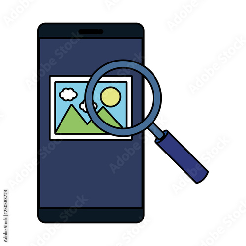 smartphone with magnifying glass and picture file