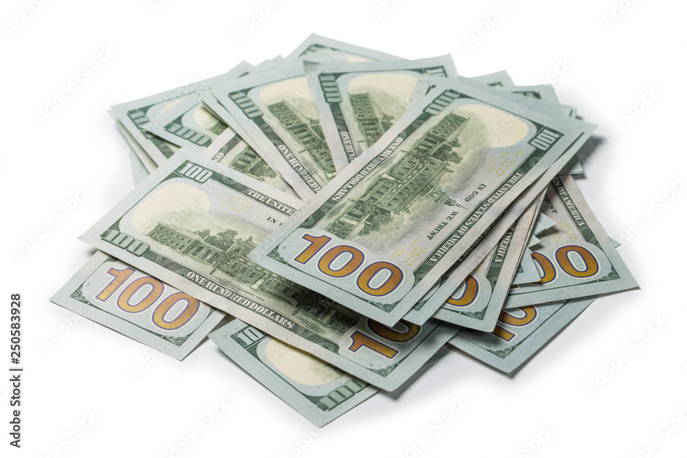 Many bundle of US 100 dollars bank notes isolated Many bundle of US 100 dollars bank notes isolated