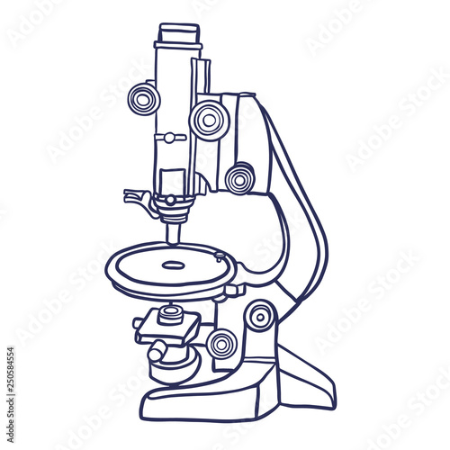Microscope icon. Hand drawn contour line illustration of microscope vector icon for web design. Isoleted on white background