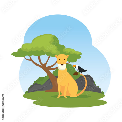 african lioness in the landscape