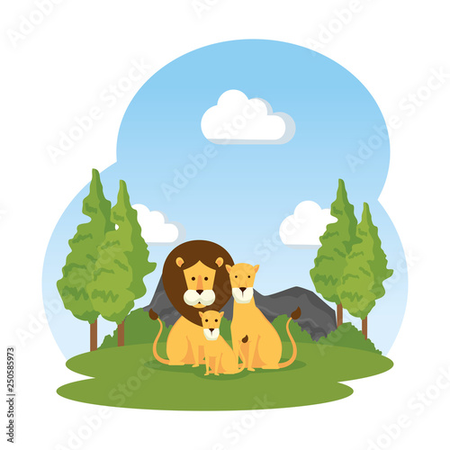 african lions family in the field