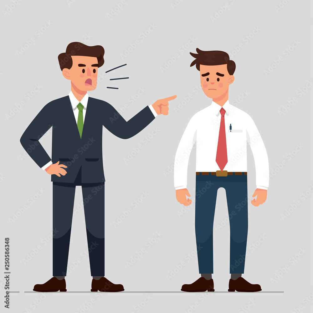 vector illustration a manager or boss angry to their employee, bullying at work, man worker get bully from his office mate - Vector vector illustration a manager or boss angry to their employee, bullying at work, man worker get bully from his office mate - Vector